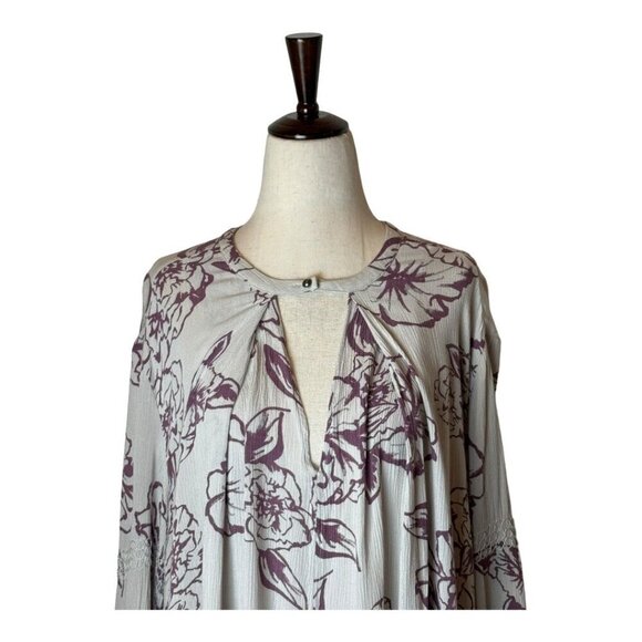 Free People Dress Women Small Gray Purple Floral Swing Flowy Key Hole Tunic Mini - Picture 4 of 11